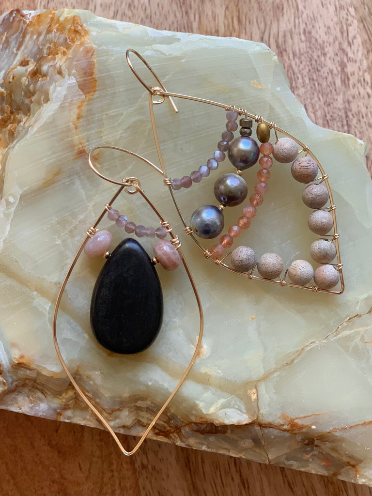 Wood Teardrop & Tahitian Pearl - Ebony