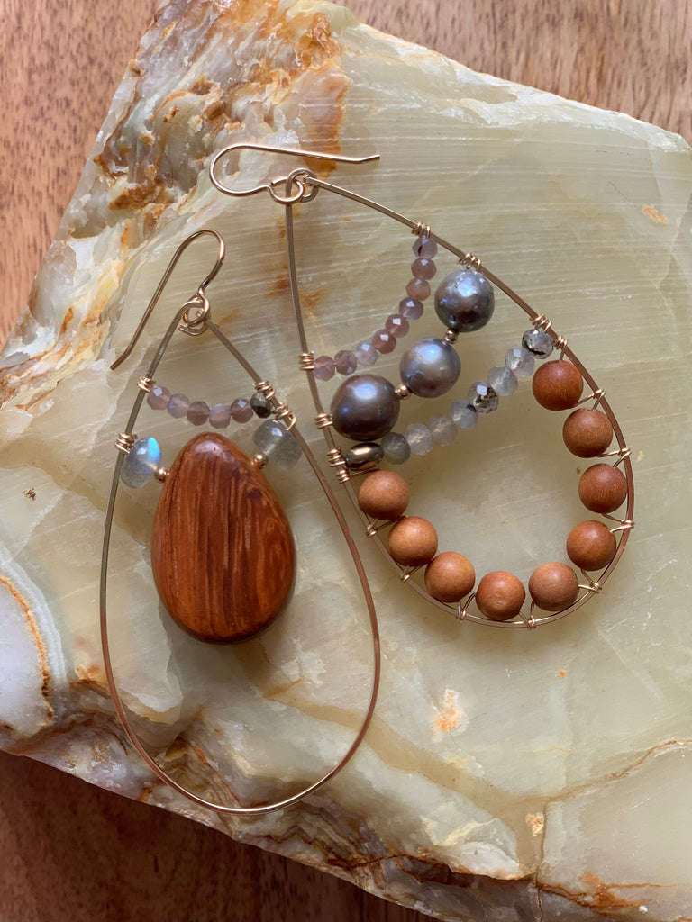 Wood Teardrop & Tahitian Pearl - Brown