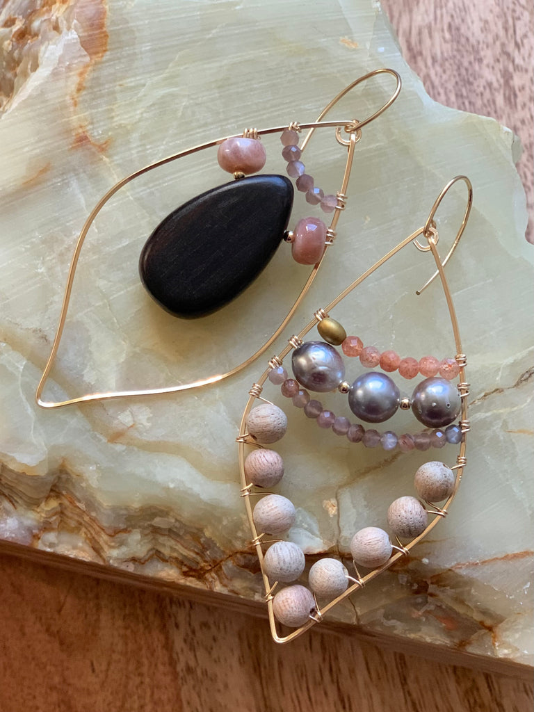 Wood Teardrop & Tahitian Pearl - Ebony